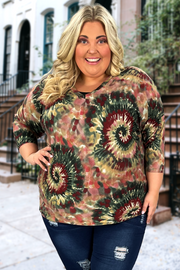 71 PQ-C {Spinning Wheel} Multi-Color Tie Dye V-Neck Top EXTENDED PLUS SIZE 3X 4X 5X