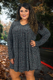 12 PLS-J {Spotted In Black} Charcoal Animal Print Babydoll Dress PLUS SIZE 1X 2X 3X