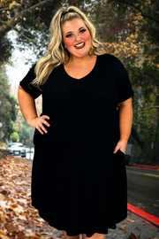 29 SSS-A {Standing True} Black V-Neck Dress W/Pockets EXTENDED PLUS SIZE 1X 2X 3X 4X 5X 6X