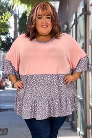 92 CP-A {The Feminine Touch} Peach Floral Tiered Top CURVY BRAND!!!  EXTENDED PLUS SIZE 4X 5X 6X