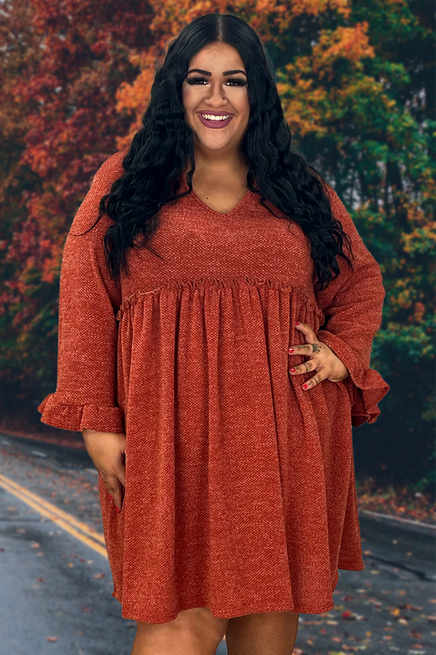 63 PQ-I {The Right Addition} Rust V-Neck Babydoll Dress PLUS SIZE 1X 2X 3X