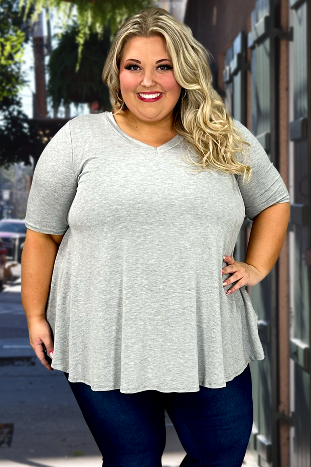 74 SSS-A {The Time Is Now} Heather Grey V-Neck Top EXTENDED PLUS SIZE 1X 2X 3X 4X 5X