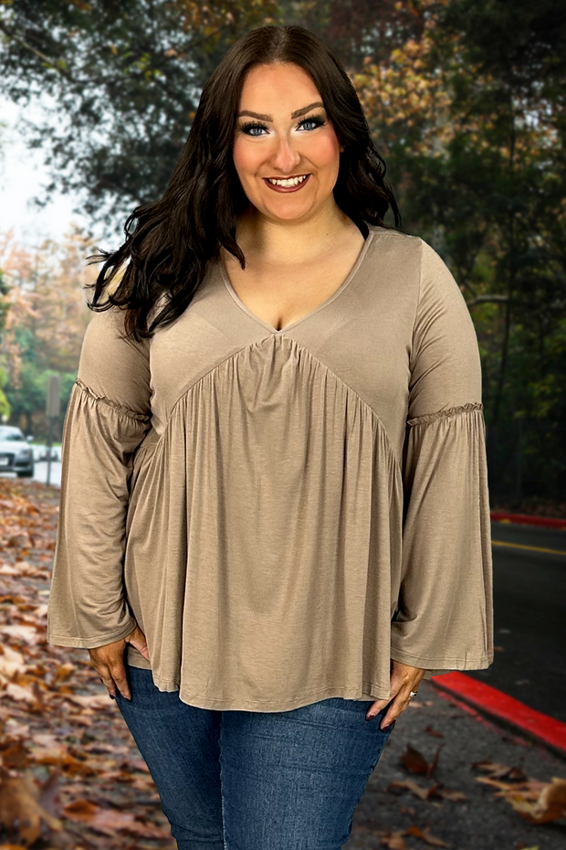 Cruelty enhed kode 21 SLS-C {Think About It} Mocha V-Neck Top w/Trumpet Sleeves PLUS SIZE –  Curvy Boutique Plus Size Clothing