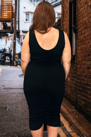 LD-A {Trust Me} Black Ruched Bodycon Midi Dress PLUS SIZE XL 2X 3X