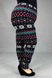 LEG-98  {Under The Pines} Black Snowflake Print Leggings EXTENDED PLUS SIZE 3X/5X