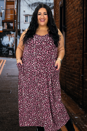 LD-L {Unstoppable} Cranberry Leopard Print Maxi Dress PLUS SIZE 1X 2X 3X