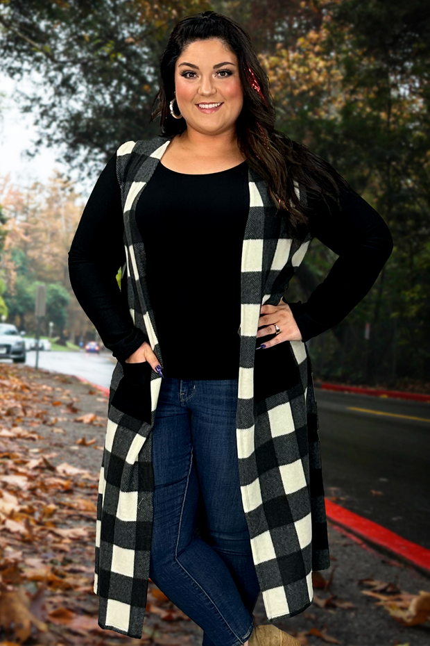 11 OT-B {What A Relief} Ivory/Black Plaid Print Duster PLUS SIZE XL 2X 3X