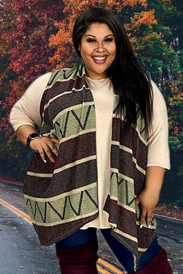 90 OT-S {When The Leaves Turn} Multi-Color Stripe Print Vest EXTENDED PLUS SIZE 3X 4X 5X