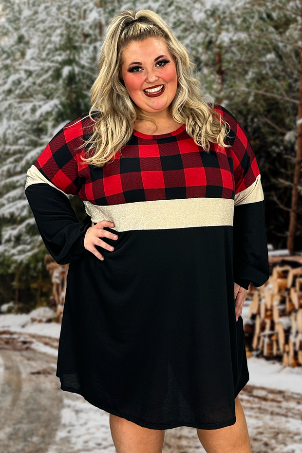 42 CP-E {Window Shopping} Red Black Plaid Glitter Dress  CURVY BRAND EXTENDED PLUS SIZE 3X 4X 5X 6X