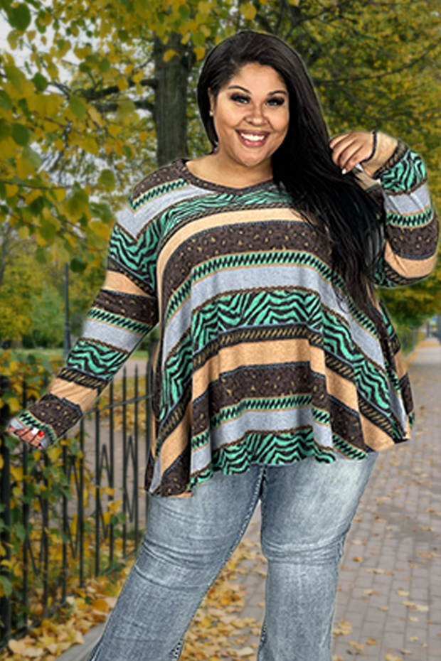 97 PLS-L {Wonderful Day} Green Animal Print V-Neck Top EXTENDED PLUS SIZE 3X 4X 5X