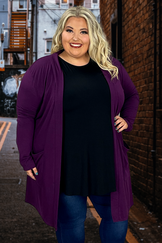 64 OT-H {Worth A Mention} Dk. Plum Cardigan w/Pockets PLUS SIZE 1X 2X 3X