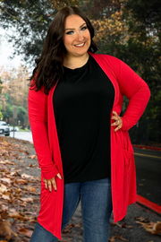 64 OT-E {Worth A Mention} Ruby Red Cardigan w/Pockets PLUS SIZE 1X 2X 3X