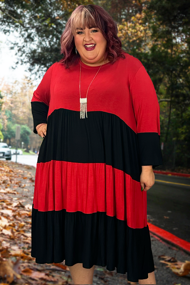 LD-P {Your Best Bet} Red/Black SALE!! Tiered Dress CURVY BRAND!!! EXTENDED PLUS SIZE 4X 5X 6X