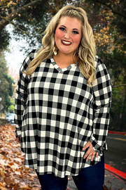 91 PLS-Q {All You Can} Ivory/Black Checker Print Top EXTENDED PLUS SIZE 3X 4X 5X