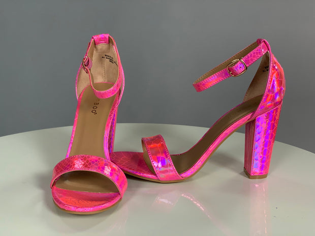 Shoe{Can't Stop The Fun} Neon Pink Snakeskin Heels