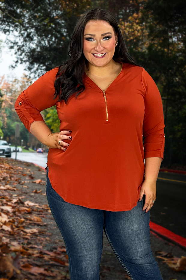 81 SD-A {Classy Threads} Rust Top with Gold Zipper PLUS SIZE 1X 2X 3X