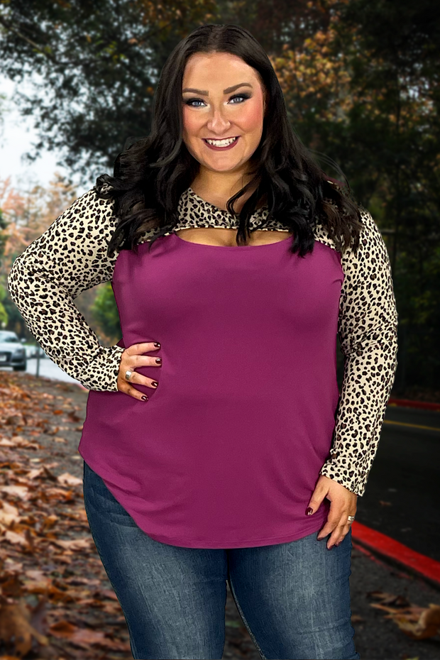 59 CP-T {Clear Your Thoughts} Magenta Leopard Keyhole Top PLUS SIZE XL 2X 3X