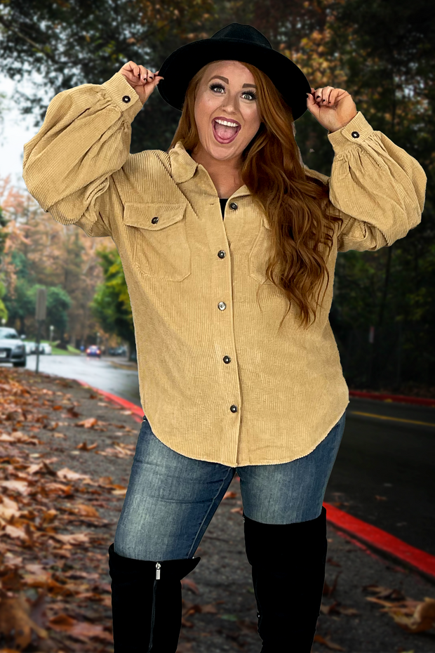 38 OT-C {Corduroy Cutie} Taupe SALE!!! Button Up Shacket PLUS SIZE XL 1X 2X