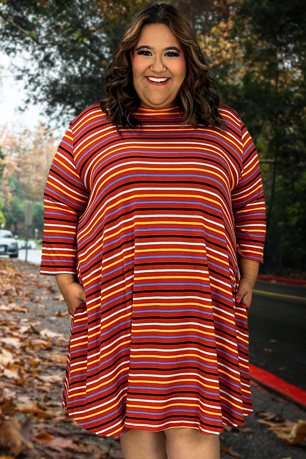 26 PQ-Z {Handling Business} Red Striped Dress EXTENDED PLUS SIZE 3X 4X 5X