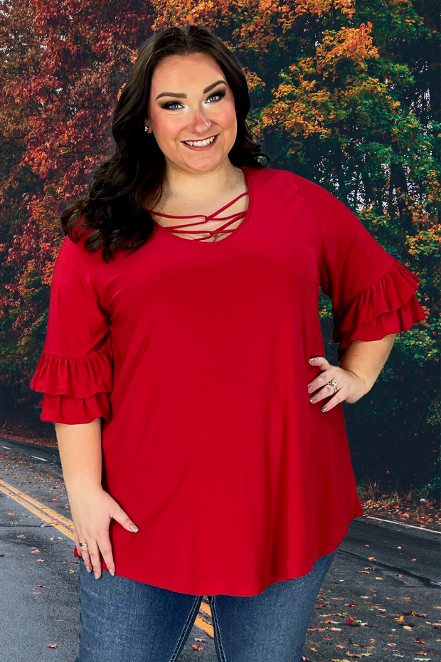 99 SQ-Z {Happy Curvy} Red Caged Neck Tunic CURVY BRAND!!! EXTENDED PLUS SIZE  3X 4X 5X 6X