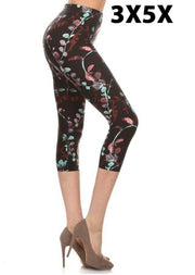 LEG-55 {Teal Dreams} Teal Floral  Butter Soft Capri Leggings EXTENDED PLUS SIZE 3X/5X