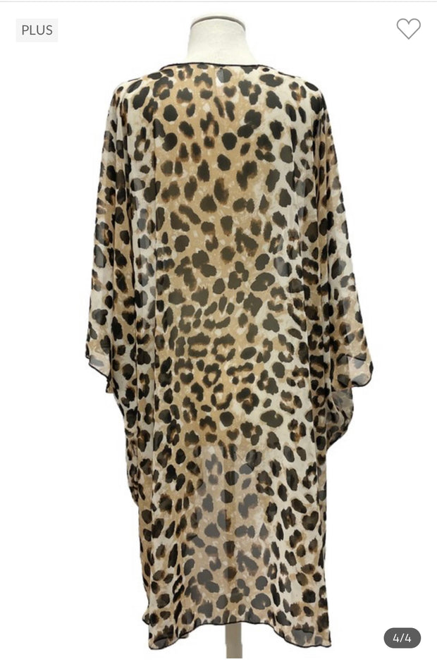 79 OT-B {Jungle Escape} Brown Leopard Print Kimono EXTENDED PLUS SIZE 3X 4X 5X