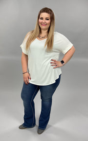 58  SSS-A {Hint of Ivory} ***SALE***Ivory V-Neck Top Short Cuffed Sleeve Top PLUS SIZE 1X 2X 3X