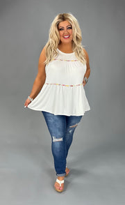 84 SV-A {Charming Ways} ***SALE*** Ivory/Floral Contrast Tiered Top PLUS SIZE 1X 2X 3X