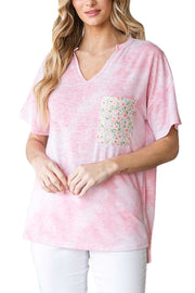 92 CP-S {Makes My Heart Happy} SALE!! Pink Floral V-Neck Top PLUS SIZE XL 2X 3X