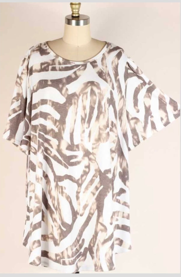 26 PSS-U {Change of Ways} Ivory/Brown Print Tunic EXTENDED PLUS SIZE 3X 4X 5X