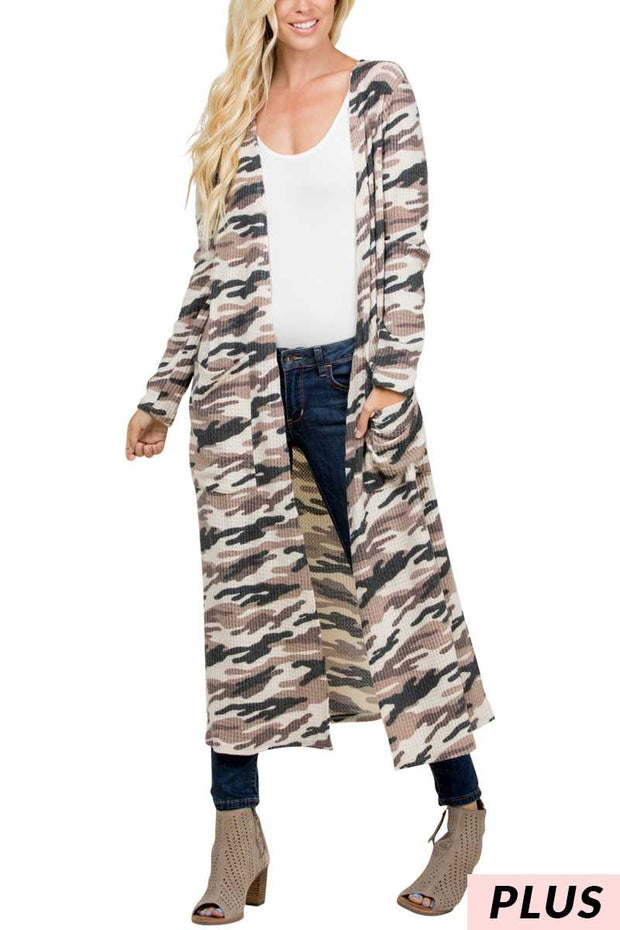 OT-Z {Get My Attention}  Ivory Tan Camo Waffle Duster PLUS SIZE XL 2X 3X