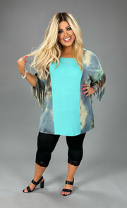 69 CP-A {Learn To Fly} Mint Top W/Fringe Sleeves PLUS SIZE 1X 2X 3X