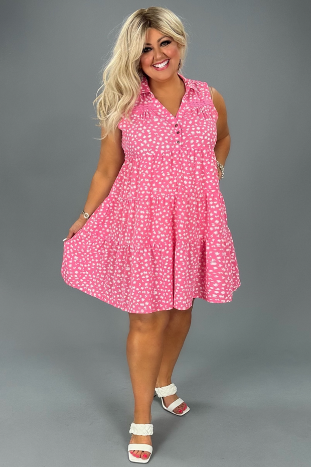 24 SV-T {Perfect From Every Angle} Umgee Pink Print Dress PLUS SIZE XL 1X 2X