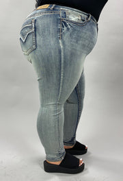 BT-K {True Luck} Heavy Stitch Detail Mid-Rise Skinny Jeans