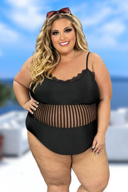 SWIM-T {Talk To The Sand} Black One Piece Swimsuit EXTENDED PLUS SIZE 3X 4X