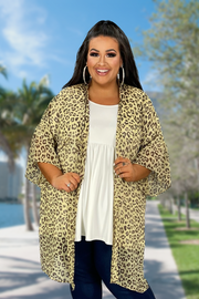 64 OT-I {New Goals} Yellow Leopard Prnt Kimono PLUS SIZE XL 1X 2X