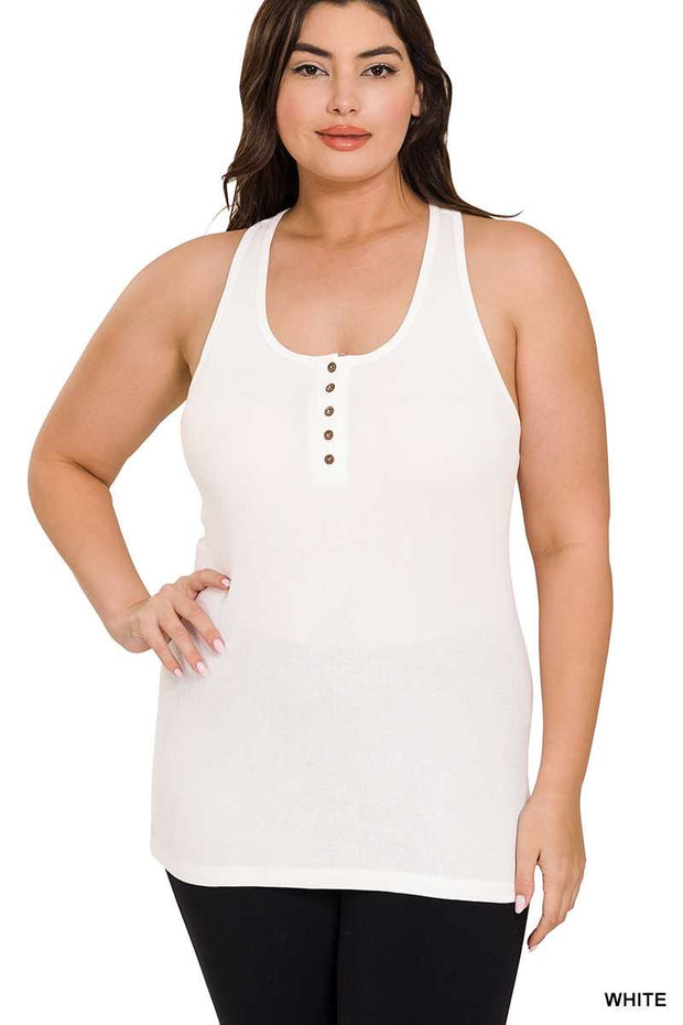 TANK {Savvy Chic} White Ribbed Racerback Tank PLUS SIZE 1X 2X 3X