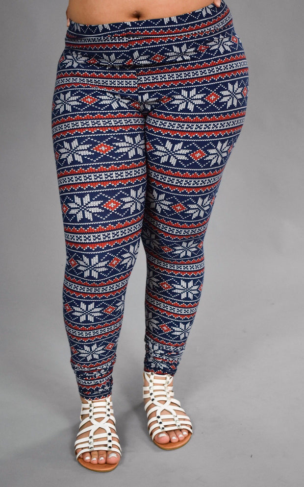 LEG 99 Blueberry/Frost Snowflake Printed Leggings PLUS SIZE