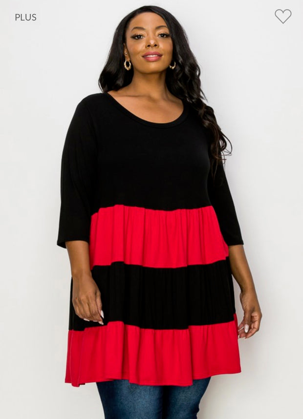 28 CP-H {Escape The Ordinary} Red/Black Tiered Tunic CURVY BRAND!!!  EXTENDED PLUS SIZE 1X 2X 3X