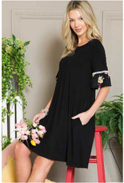 65 CP-Q {Rules of Romance} Black Dress w Floral Sleeve PLUS SIZE 1X 2X 3X