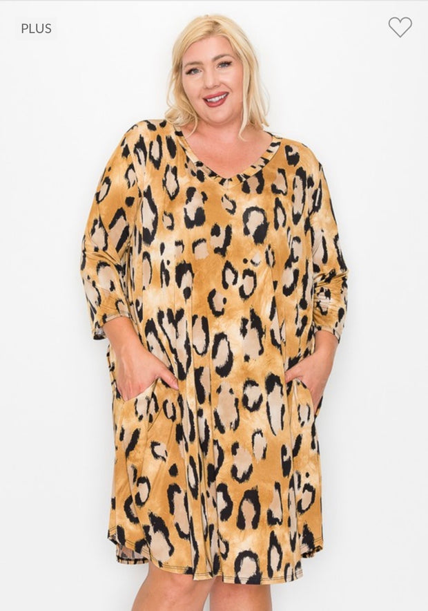 76 PQ-Y {Friend To All} Leoaprd Print V-Neck Dress EXTENDED PLUS SIZE 3X 4X 5X