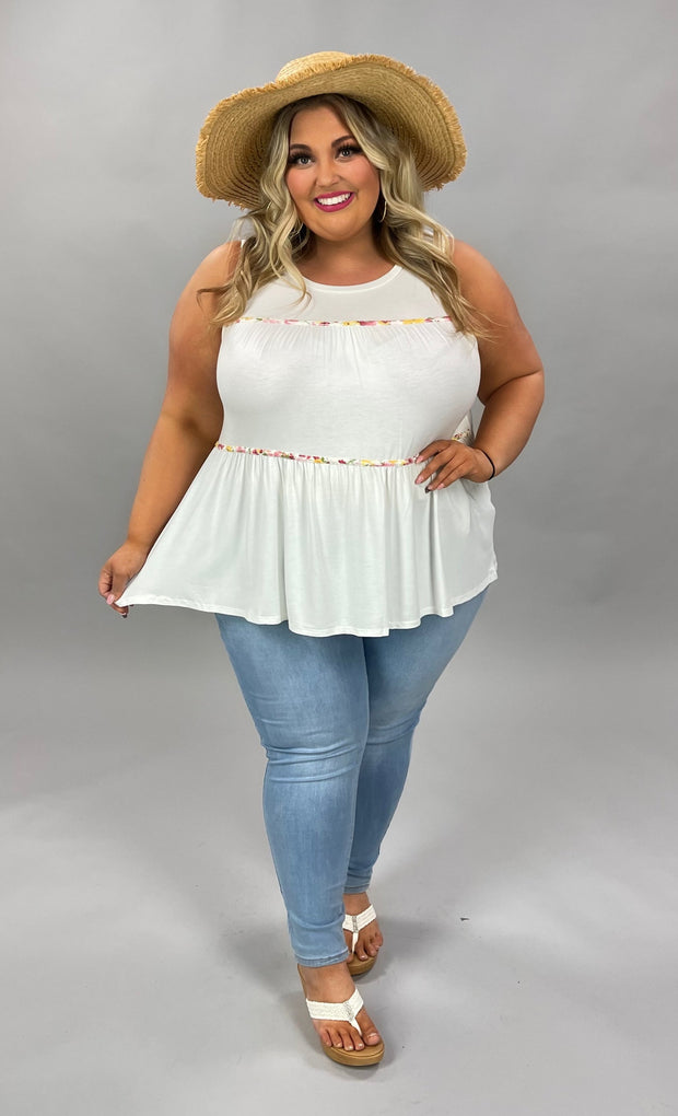 84 SV-A {Charming Ways} ***SALE*** Ivory/Floral Contrast Tiered Top PLUS SIZE 1X 2X 3X