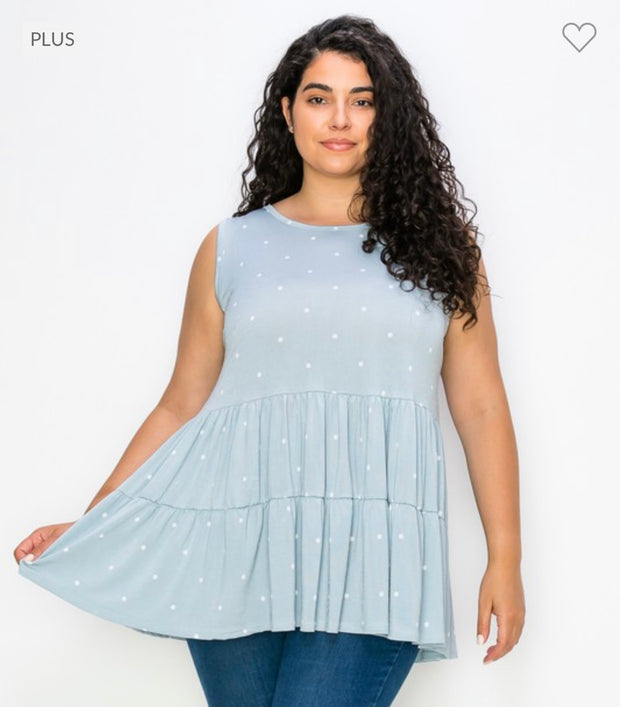 60 SV-A {Rise Above} Sky Blue***SALE*** Polka Dot Tiered Top EXTENDED  PLUS SIZE 3X 4X 5X