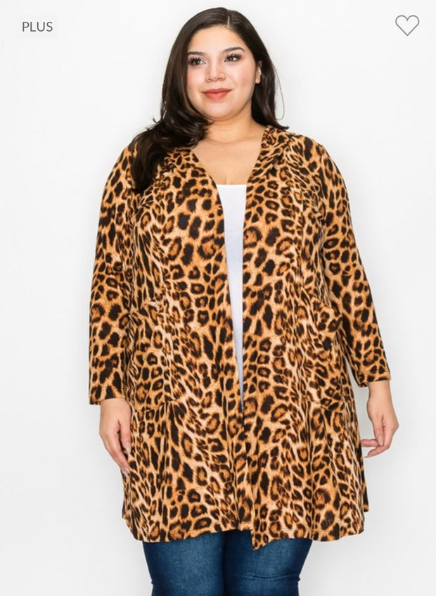 52 OT-X {Staying Strong} Leopard Print Cardigan w/Hood CURVY BRAND!!!  EXTENDED PLUS SIZE 3X 4X 5X 6X