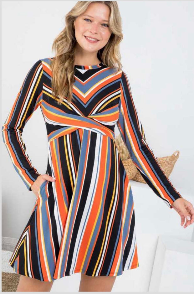 63 PLS-D {Perfect Lines} Black/Multi-Color Striped Dress PLUS SIZE 1X 2X 3X