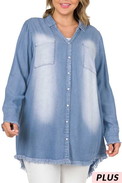 55 SLS-C {Doing Alright} Medium Denim Chambray Tunic PLUS SIZE 1X 2X 3X