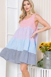 33 SV-E {Childhood Memories}  Multi Color Gingham Sleeveless Dress PLUS SIZE 1X 2X 3X