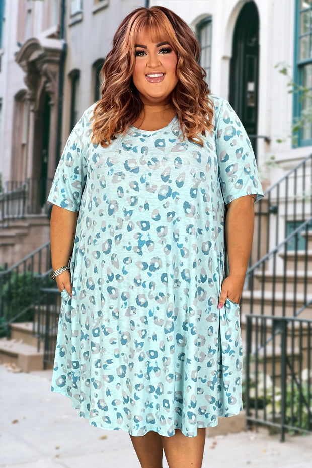 30 PSS-A {Fiercely Fresh} Aqua Animal Print Dress EXTENDED PLUS 3X 4X 5X