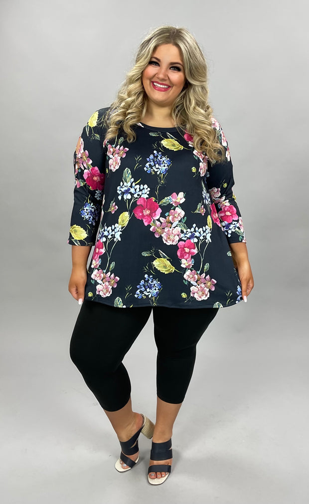 49 OS-A {Flowers In Bloom} ***FLASH SALE***Floral Print Cut Out Sleeve Top PLUS SIZE XL 2X 3X