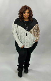 23 CP-E {My Best Side}  Grey Black Leopard Top PLUS SIZE XL 2X 3X